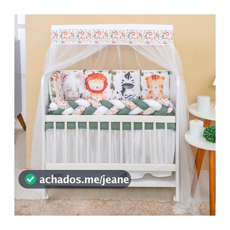 Kit Mini Berço com 12 peças + Saia de Berço Bebê Menino Zoo