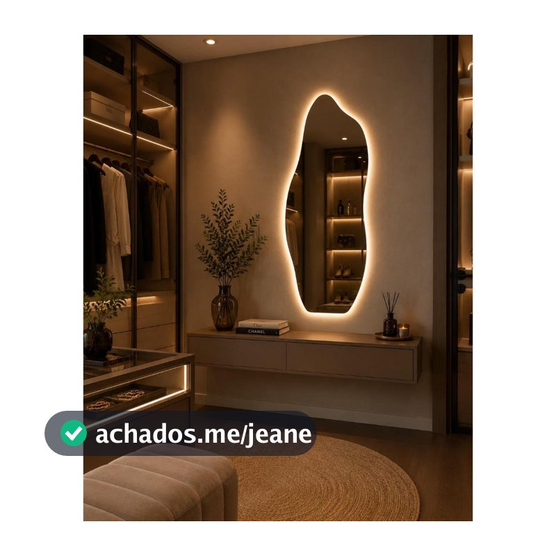 Espelho Orgânico Com led 50x25 / 70x30 / 90x40 / 100x35 - Polido Sem Led Moderno Sem moldura Hall Sala Banheiro Quarto