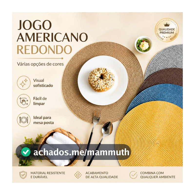 KIT 4 Ou 6 Jogo Sousplat Americano Redondo Plástico flexível