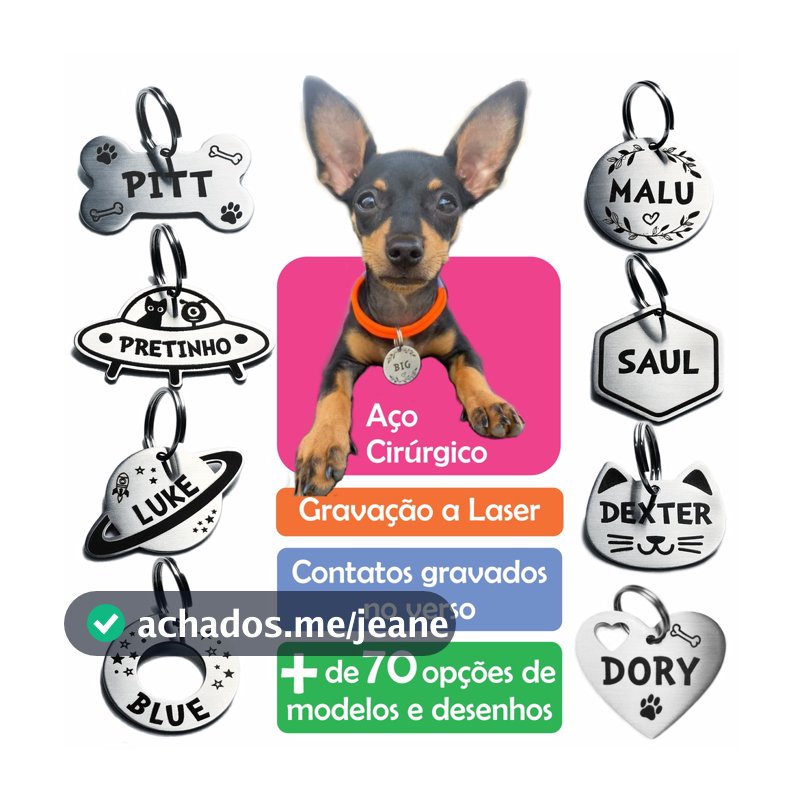 Placa De Identificação Pet / Cachorro / Gato / Gravada Laser