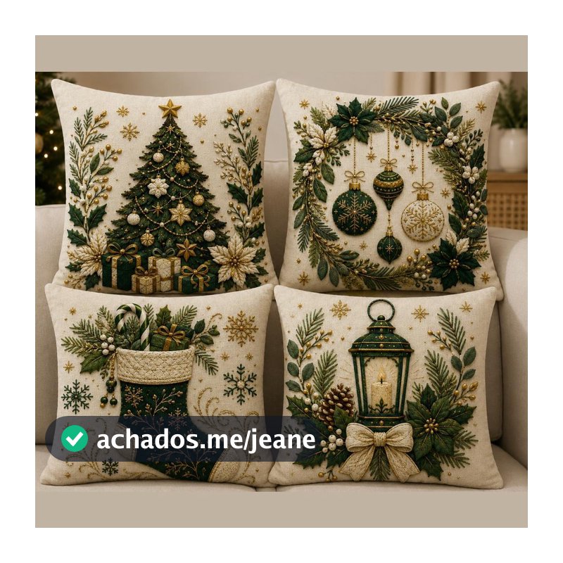 Kit 4 Capas Almofadas de Natal Decoração Natalina Promoção Envio Já Ziper Sofa Cama