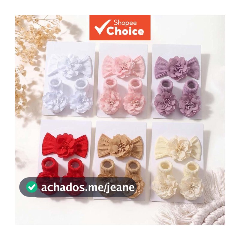 Conjunto De Três Peças Para Fotografia De Recém-Nascidos : Tiara De Flores + Meias Antiderrapantes Caminhada (Sem Cartão