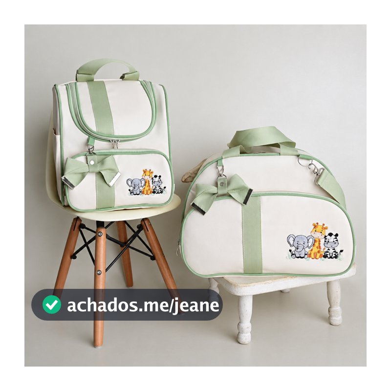 Kit de Bolsas Maternidade para Bebê Luxo Mochila Mala 2 Peças Safari Passeio Viagem Organização