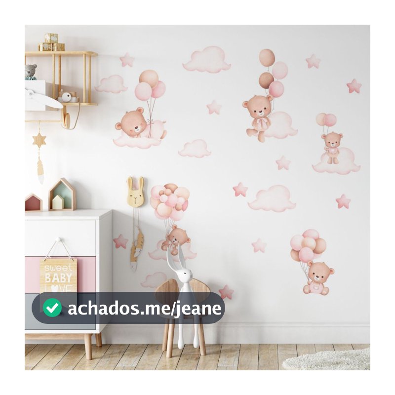 Adesivo De Parede Decorativo Ursinha Baloeira Bebê Decoração Menina Papel de Parede Infantil