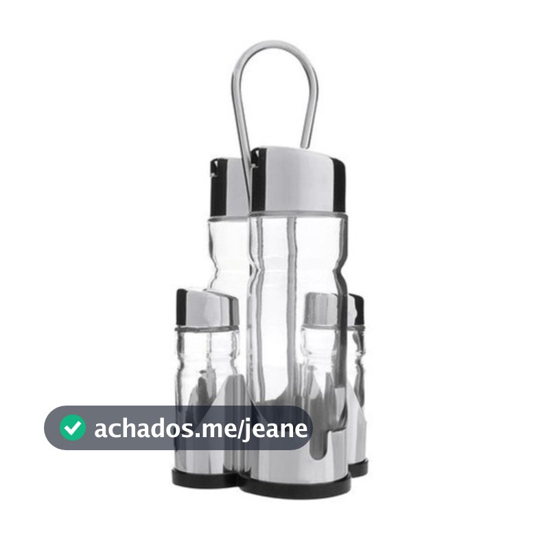 Galheteiro 4 peças Vidro Porta Azeite Vinagre Sal Pimenta