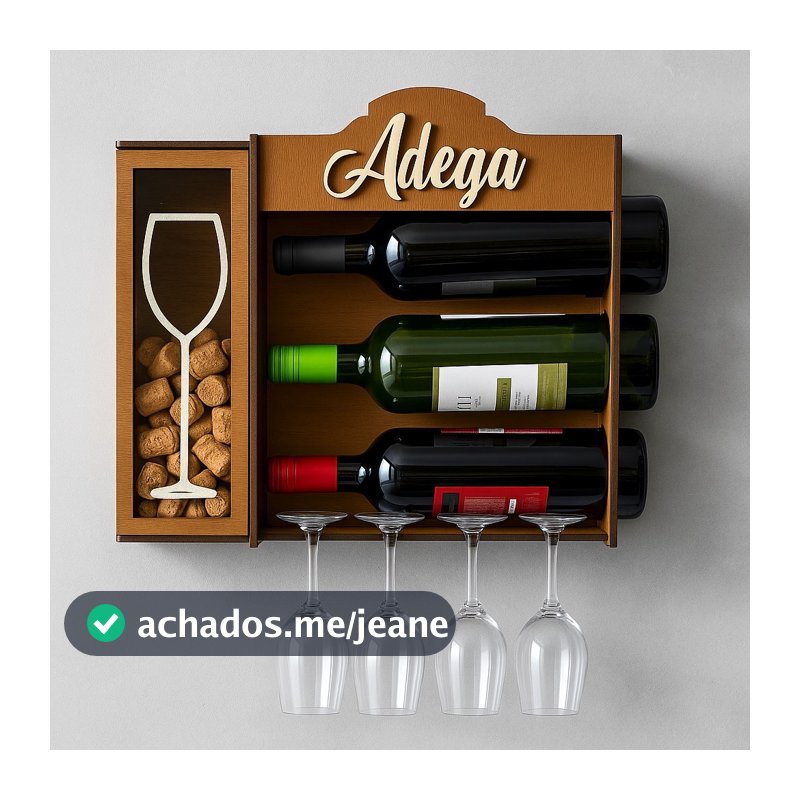 Adega De Parede Barzinho Com Suporte Para Rolhas Em Mdf  Decoração Porta Taças e Vinhos Vidros
