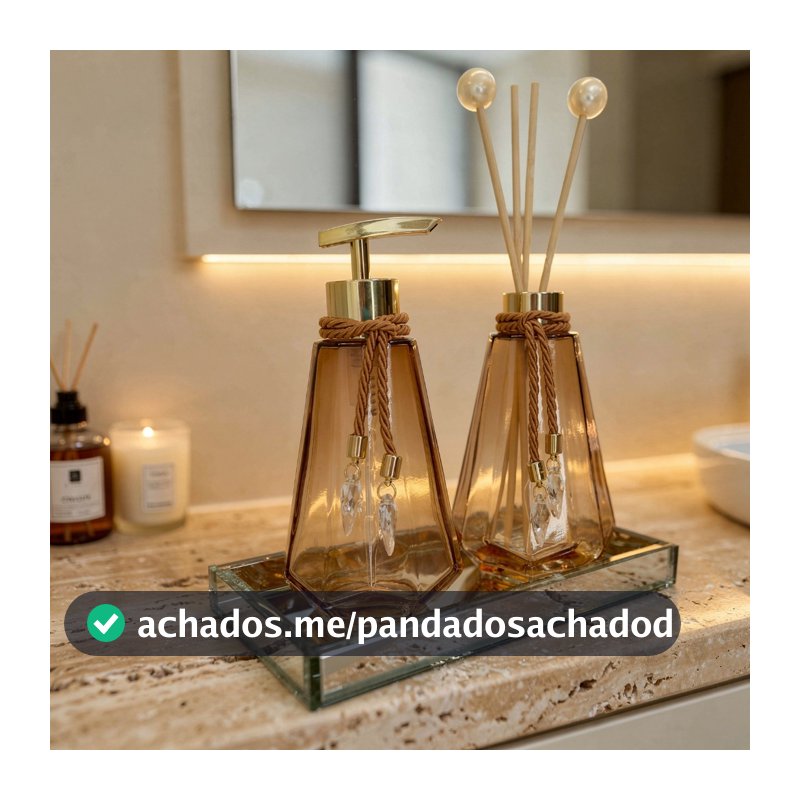 Kit Lavabo Vidro Kit Completo 300 ML Luxo Com Bandeja Promoção Decorativo Escritorio Casa Nova