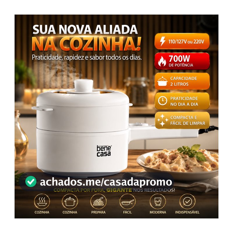 Panela Elétrica Bene Casa Multicoocker 2L 220V ou 110(127)V Arroz, Legumes, Sopas, Ovos Antiaderente