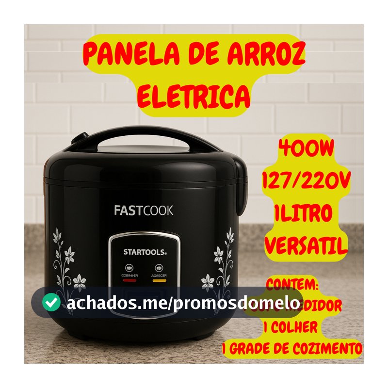 Panela De Arroz Eletrica 1L Startools 400W 127/220V Com Colher Copo Medidor E Grade Para Cozimento