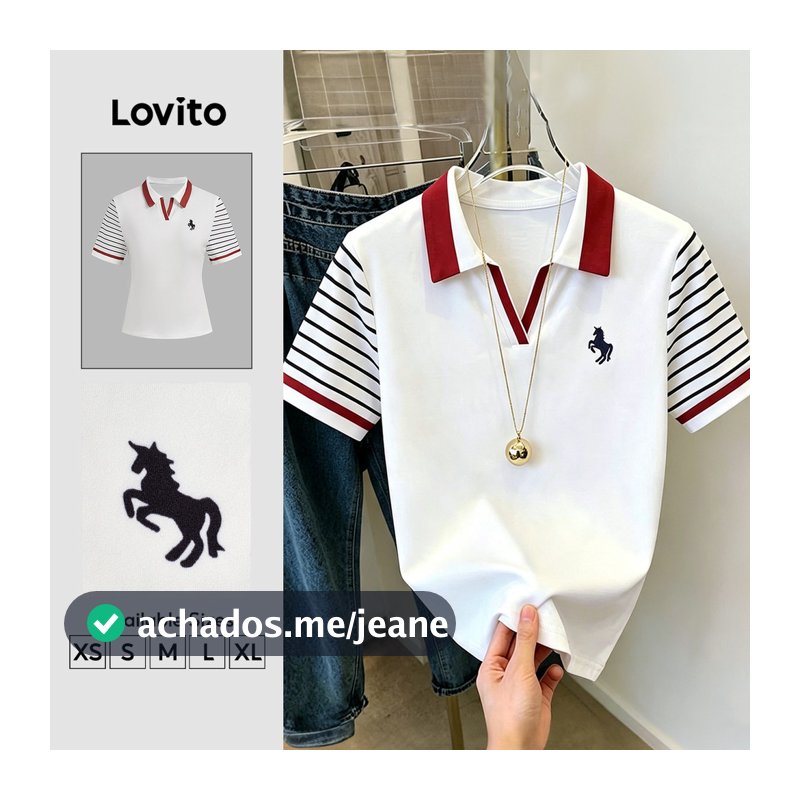 Lovito Camiseta Casual com Estampa em Contraste Listra Lateral Primavera/verão Off White para Mulheres TSB202P2D070