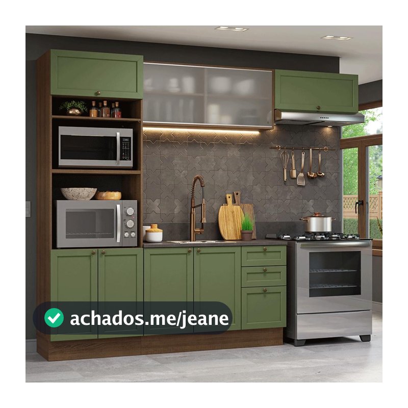 Armário de Cozinha Completa 270 cm Rustic/Verde Vik Madesa 03