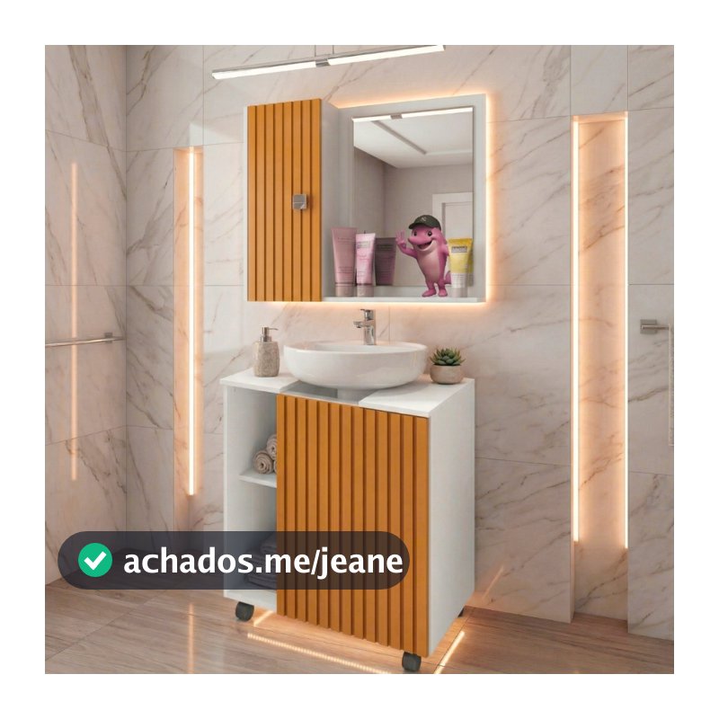 QUEIMA DE ESTOQUE! Gabinete Banheiro Para Cuba de Coluna Completo Suspenso Armario e Espelho 57x46cm
