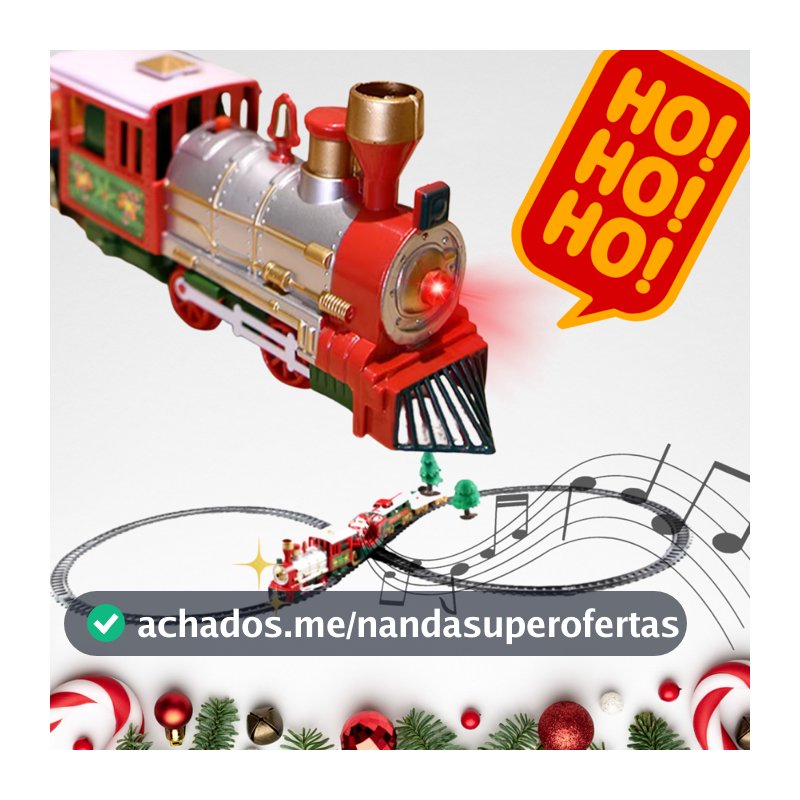 Trenzinho Elétrico Natalino Ferrorama Decoração com Música de Natal HoHoHo Merry Christmas Lindo e Encantador