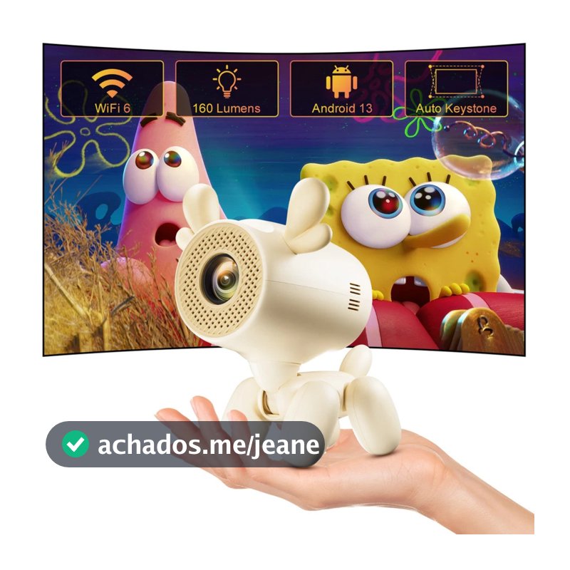 Mini Projetor JY320LI Android 13 3000 Lúmens WiFi 6 Tela 150" 16GB Portátil Cinema em Casa