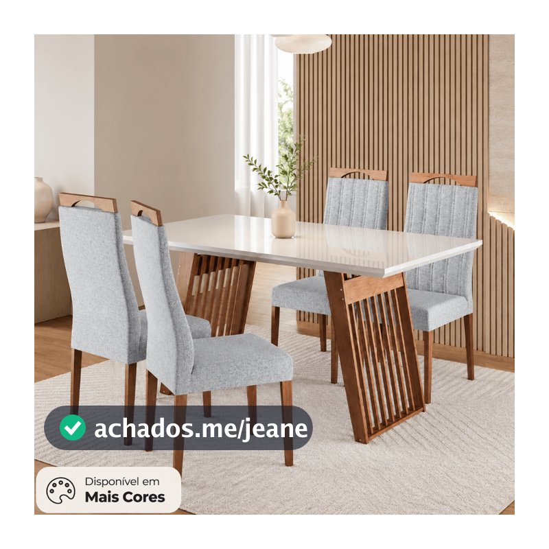 Conjunto Sala de Jantar Mesa 136cm Tampo de Vidro Moscou com 4 Cadeiras Grecia Madetal