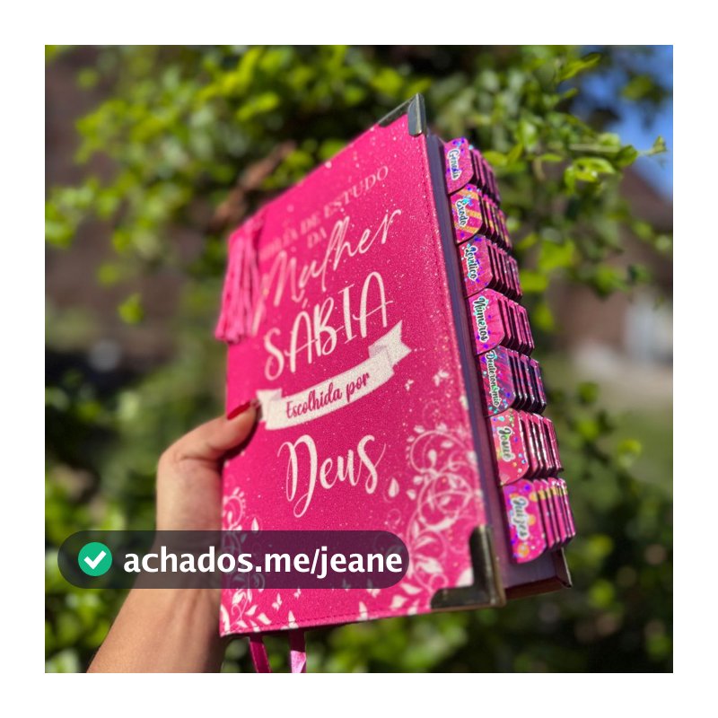 Bíblia da Mulher Sábia de Estudos 100% Glitter Pink Personalizada com Abas adesivas Hiper Full Color