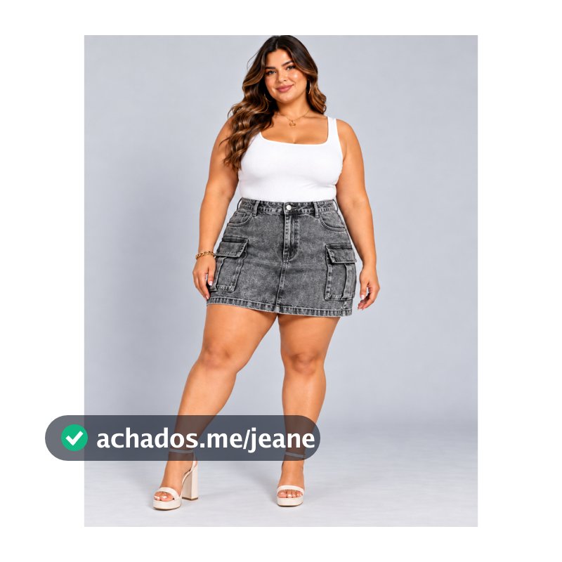 Saia Cargo Plus Size Curta Feminina Moda Com Lycra Bolso Na Lateral Estilosa Cintura Alta Gordinha