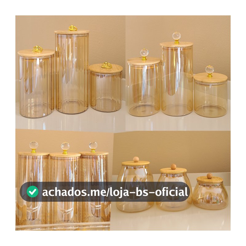 Pote de Vidro com Tampa de Bambu Hermético MODELOS DIVERSOS Porta Temperos Cozinha
