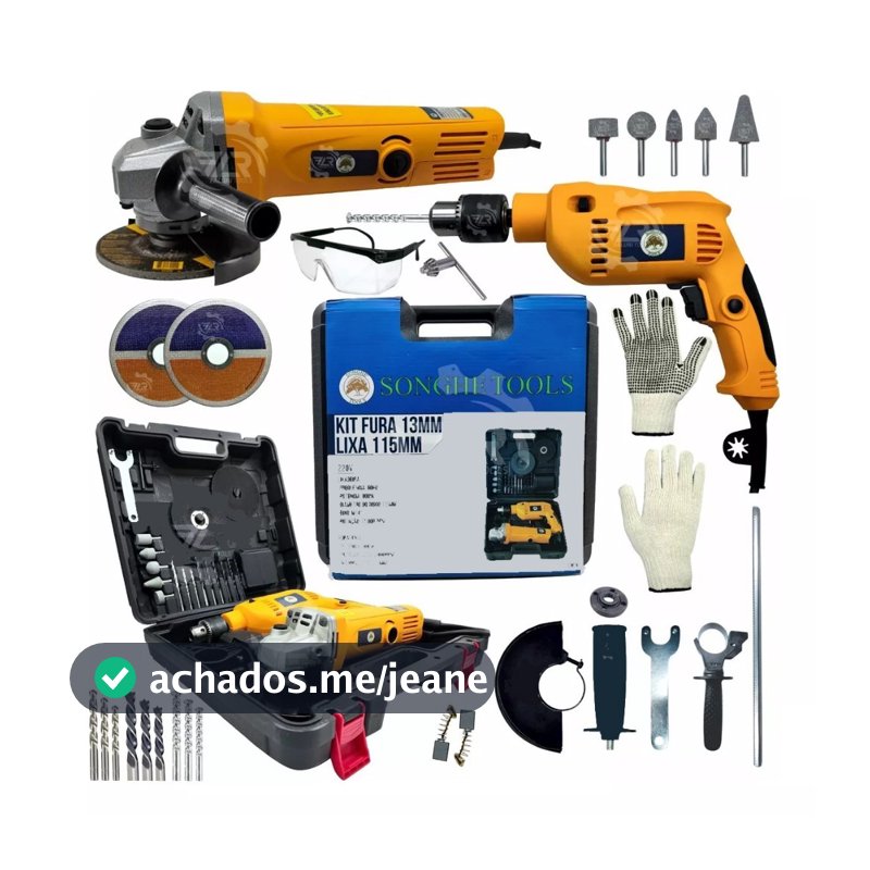 Kit Furadeira Parafusadeira 900w E Lixadeira Esmerilhadeira 900w Profissional Com 25 Peças E Maleta
