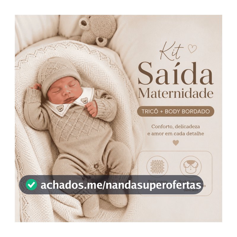 Kit Conjunto Saída Maternidade RN 4 Peças Manta Macacão Touca Tricô Body Suedine Egípcio 100% Algodão Gola Bordado