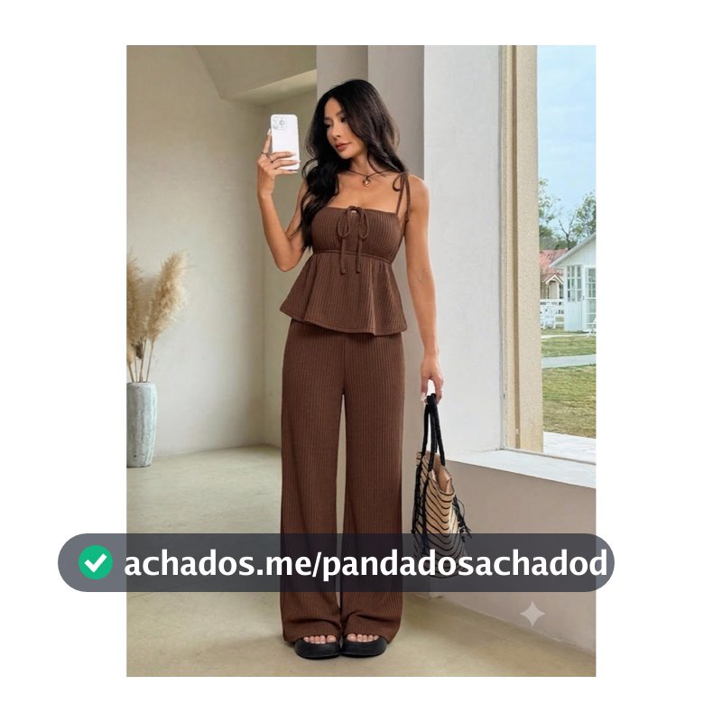 Conjunto Feminino Mel Blusa Batinha Com Alçinhas Amarráveis + Calça Pantalona Moda Minimalista