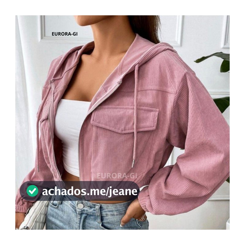 Jaqueta Feminina De Ombro Caído Com Capuz No Tecido Veludo Cotelê Premium, Para o Inverno Em Promoção