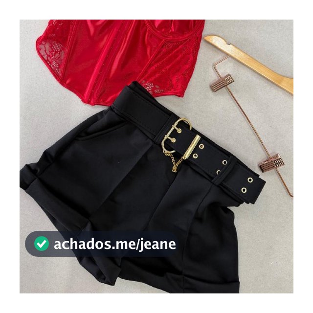 Short Feminino Alfaiataria Neoprene Premium Cintura Alta com Cinto Grosso Corrente Dourada Social Elegante P ao GG