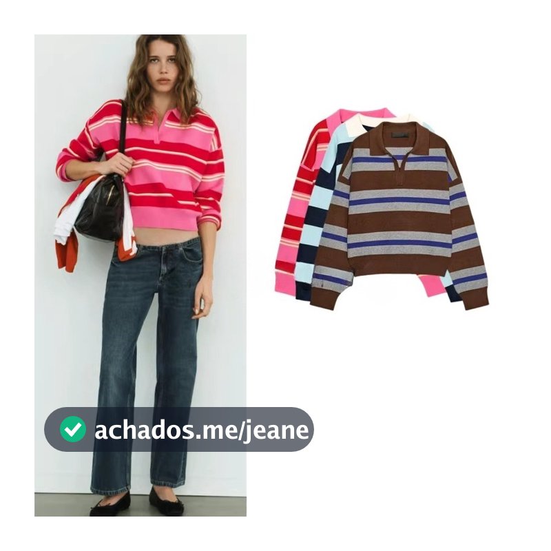 Camisa POLO feminina de malha listrada de manga comprida primavera5536016 5536018 5536012 5536162