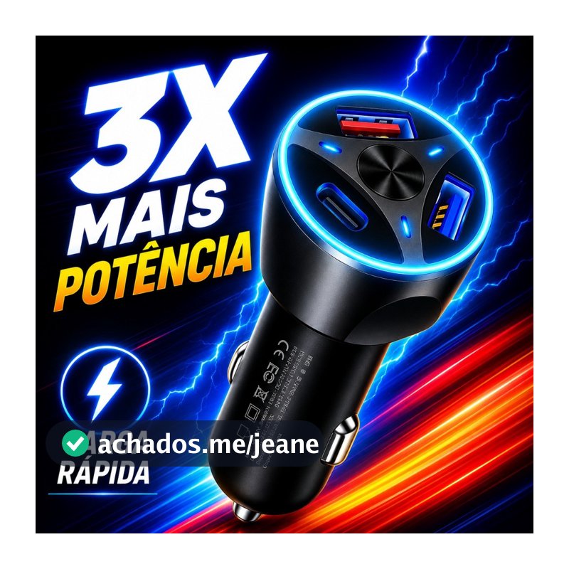 Carregador Veicular Turbo USB 3.0 USB-c USB 3.1A Carregamento Rapido 55w-Inclui cabo de carregamento