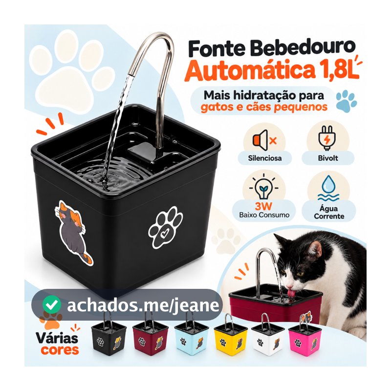 Bebedouro Automático Fonte de Água para Gatos Bivolt Silencioso e Econômico