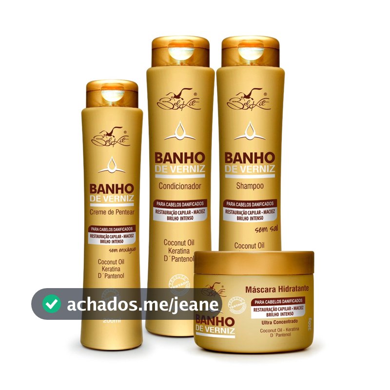 Kit Tratamento Capilar Banho de Verniz Belkit  (Shampoo, Condicionador, Máscara e Creme de Pentear)