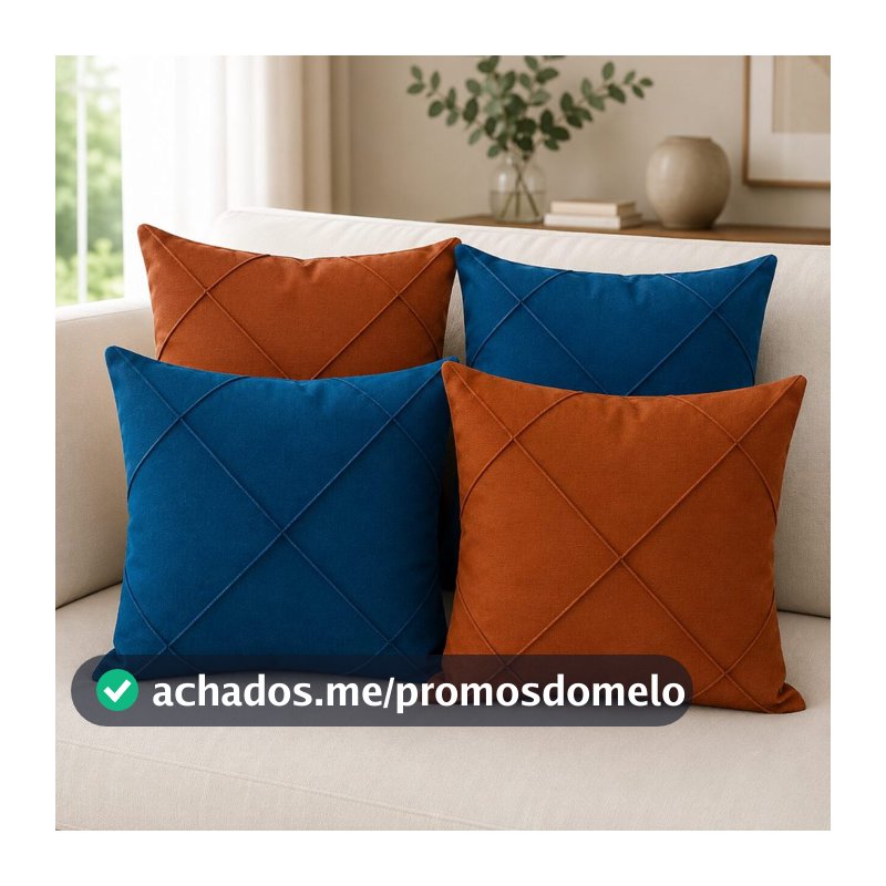 Kit 4 Capas de Almofada Suede Drapeada 43x43cm Decorativas Sofá Sala Quarto