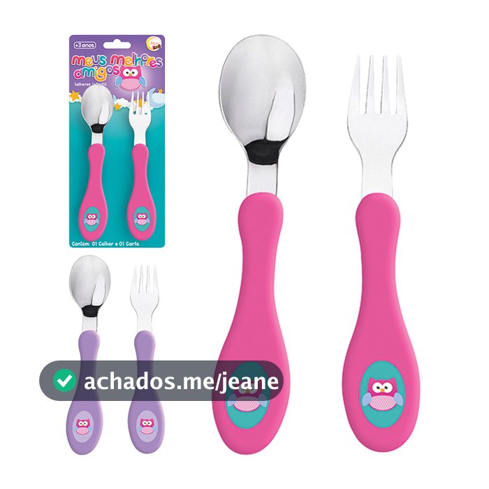 Conjunto de Talher Infantil Garfo Colher Inox para Alimentação Infantil Bebê Personagens Divertidos