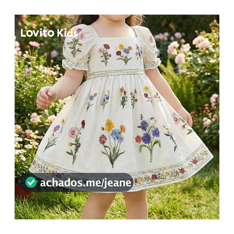 Lovito Kids Vestido Casual com Estampa Floral Drapeado Primavera/verão Branco para Meninas L192AD013