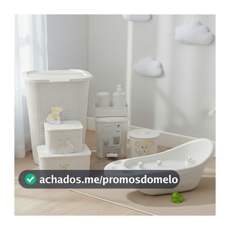 Kit Organizador Quarto Bebê completo 7 peças Branco Banheira Rattan Cesto Lixeira Caixa Multiuso