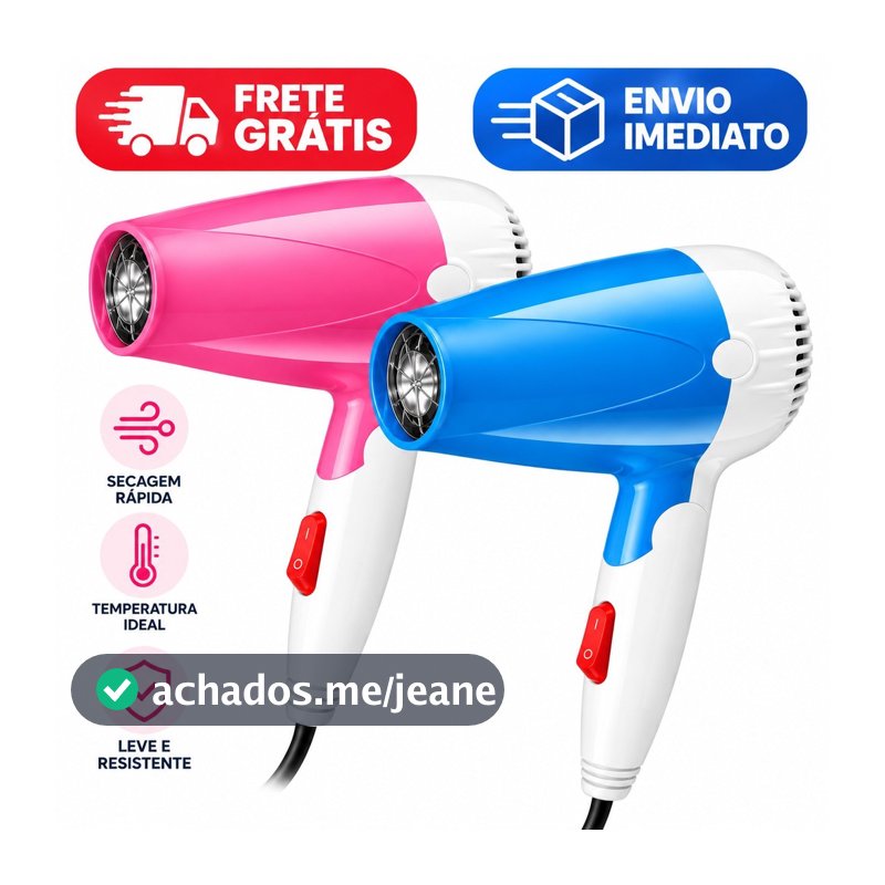 Secador de Cabelo Potente 1000W 110V Secagem Rápida Ar Quente - YD-3235