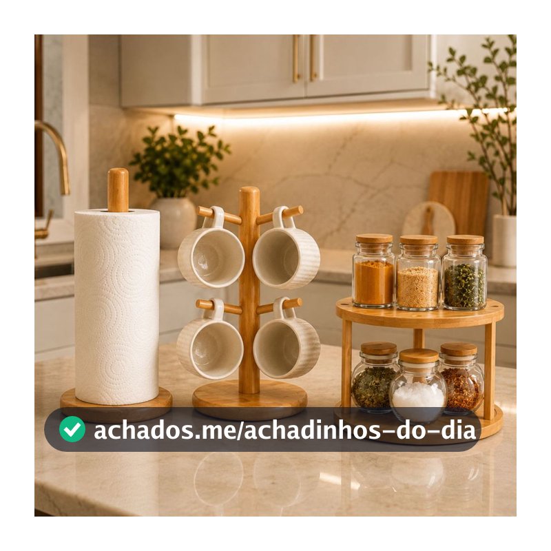 Cozinha Completa Bambu Premium Porta Temperos Porta Xícaras  Porta Papel Toalha Envio Imediato