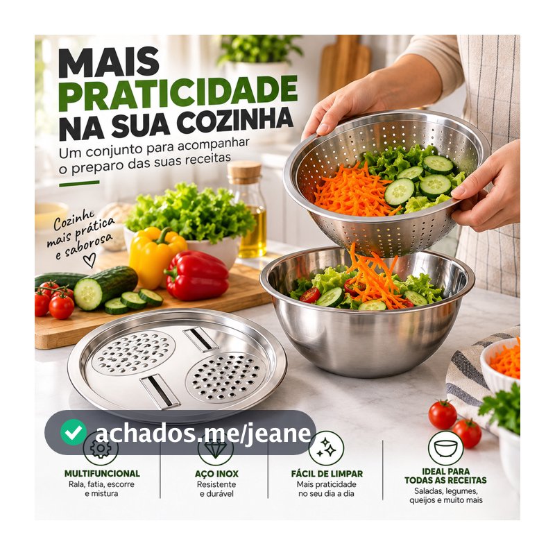 Ralador 4 Em 1 Fatiador Ralador Escorredor de Macarrão Legumes Queijo Manual Tigela