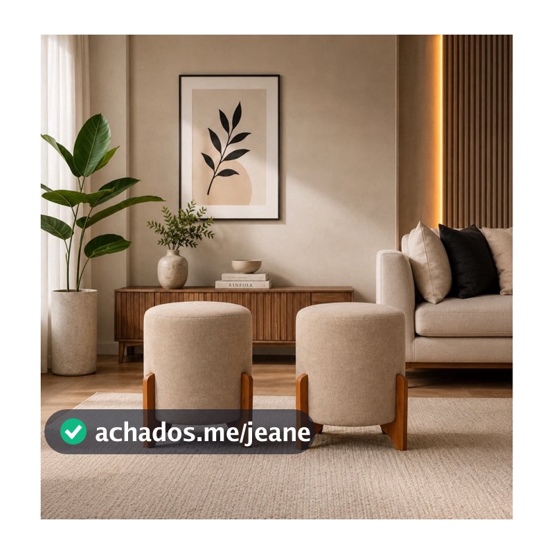 Banco Puff Gold Moderno com Pés de Madeira – Charme para Seu Ambiente
