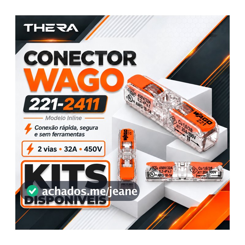 Conector de Fio Elétrico Wago 221-2411 Emenda 4mm² conexão automática Kits 3, 5, 6, 10, 12 e 15 pc