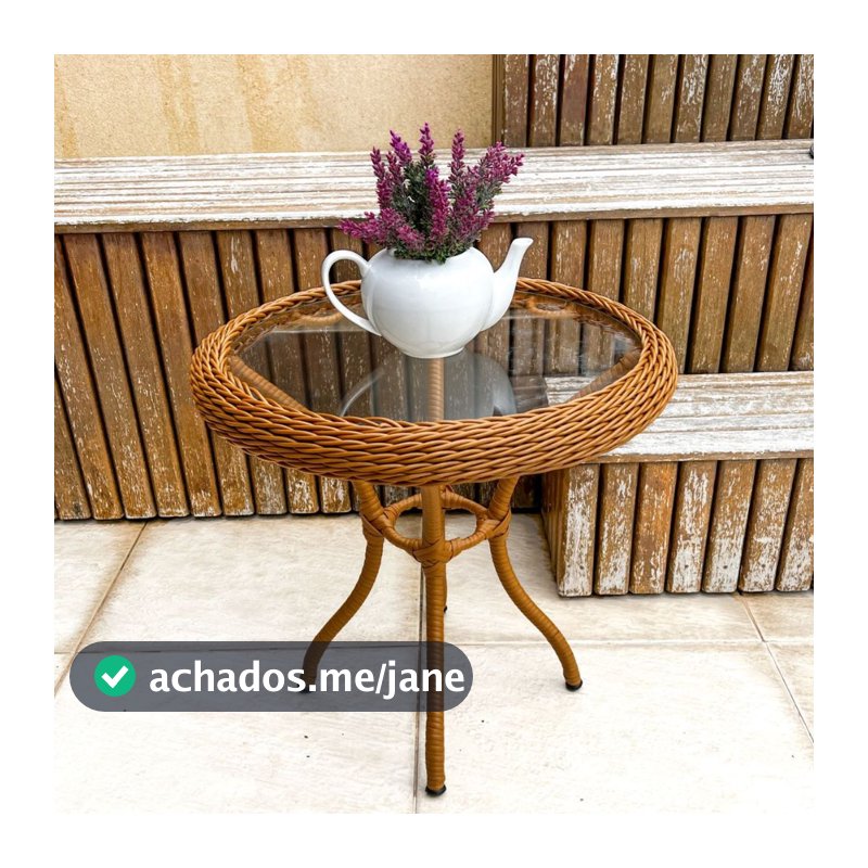 Mesa de Centro Mesinha de Canto Apoio Estrutura de alumínio Fibra Sintética com Vidro Varanda Jardim Área Externa Piscin
