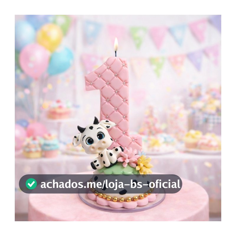 TOPO DE BOLO BISCUIT - VELA FAZENDINHA ROSA PARA ANIVERSÁRIO