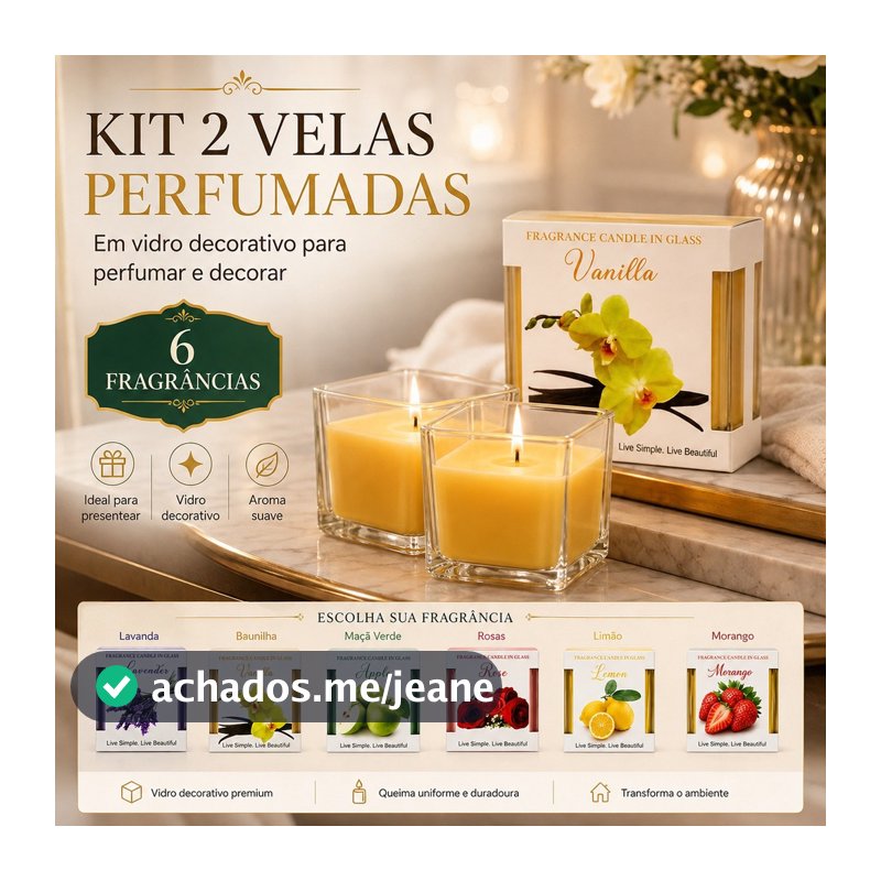 Kit 2 Velas Aromáticas Perfumadas em Vidro Decorativo para Sala Quarto Banheiro e Presente