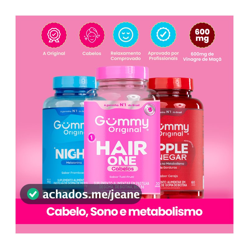Kit Gummy Night Hair e Vinagre de Maçã 3 Frascos Melatonina Biotina Apple Cider Vinegar