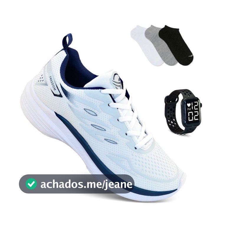 Tenis Masculino + Relogio + Meia Esportivo  Academia Corrida Caminhada Super leve e Macio