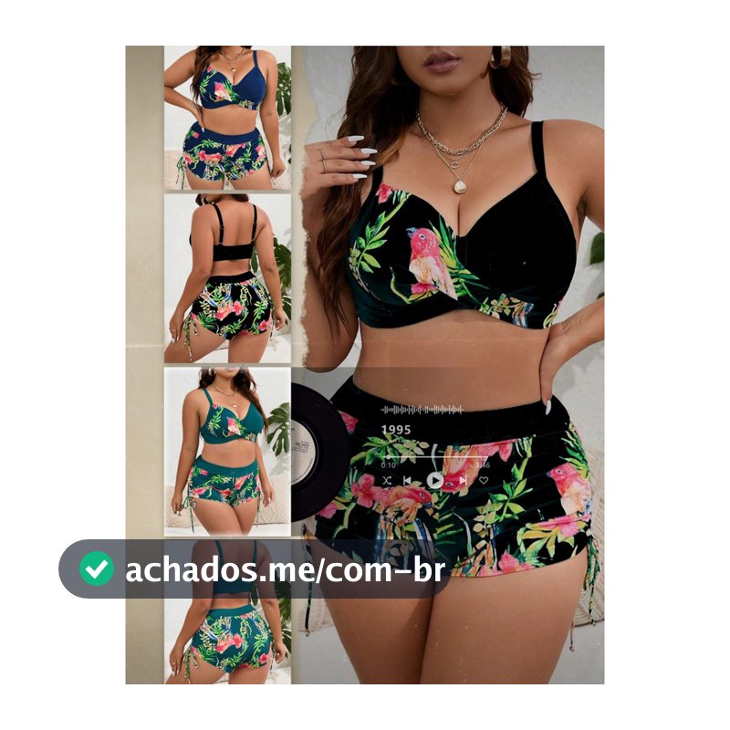 Biquíni de Copa Rígida Impresso Plus Size para Mulheres/Maiô Separado para Grandes Seios Novo Estilo