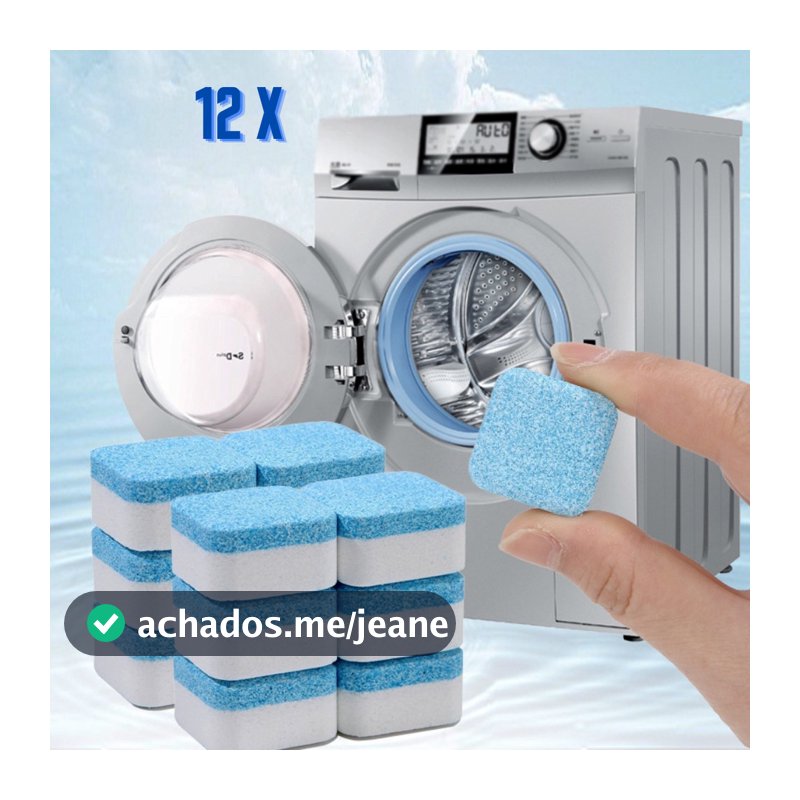 kit 12 Pastilhas para Limpeza de Máquinas de Lavar Roupas Efervescentes Multifuncional