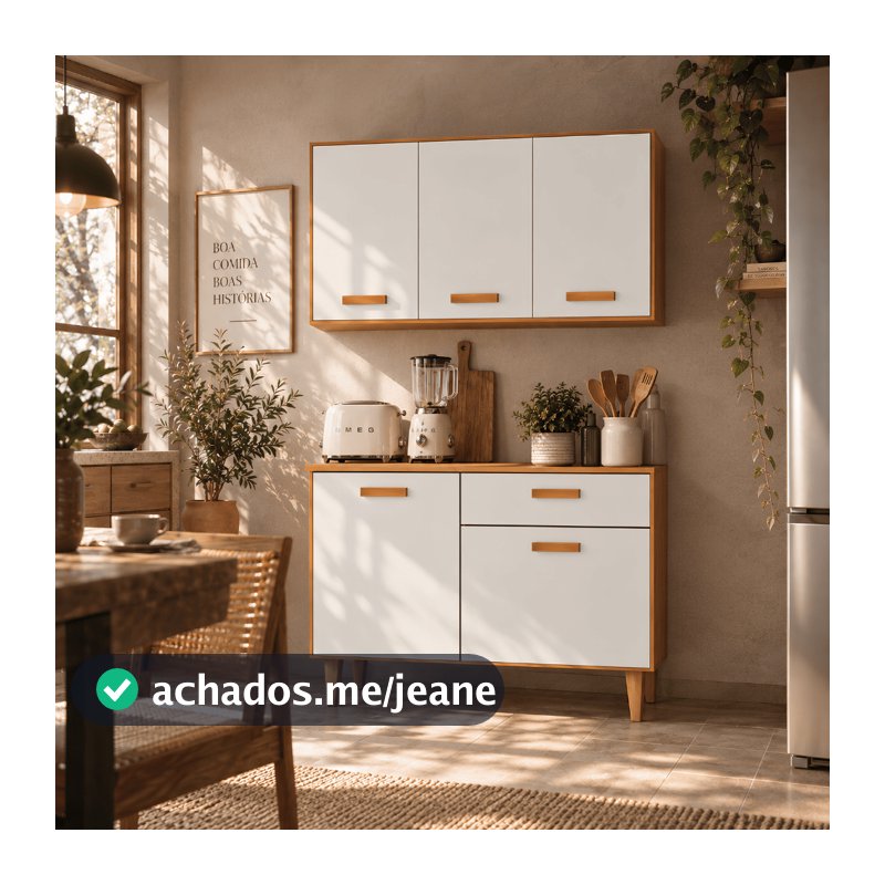 Armário de Cozinha de Parede Organizador Modulado Completo C/ 5 Portas e 1 Gaveta C/ Balcão e Nicho Multiuso e Espaçoso
