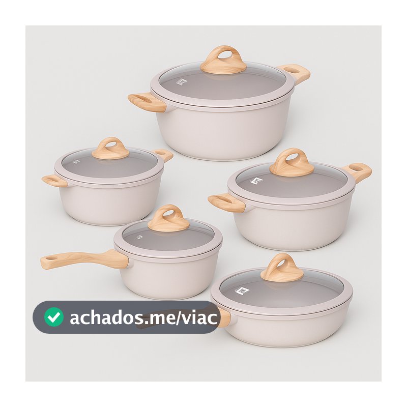 Jogo de Panelas 5 Peças Revestimento de Cerâmica Antiaderente Fogão Indução Gás Premium