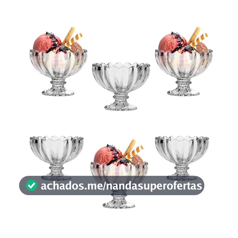 Conjunto de 6 Taças de Vidro Kit Decorado para Sorvete e Sobremesa 135ml